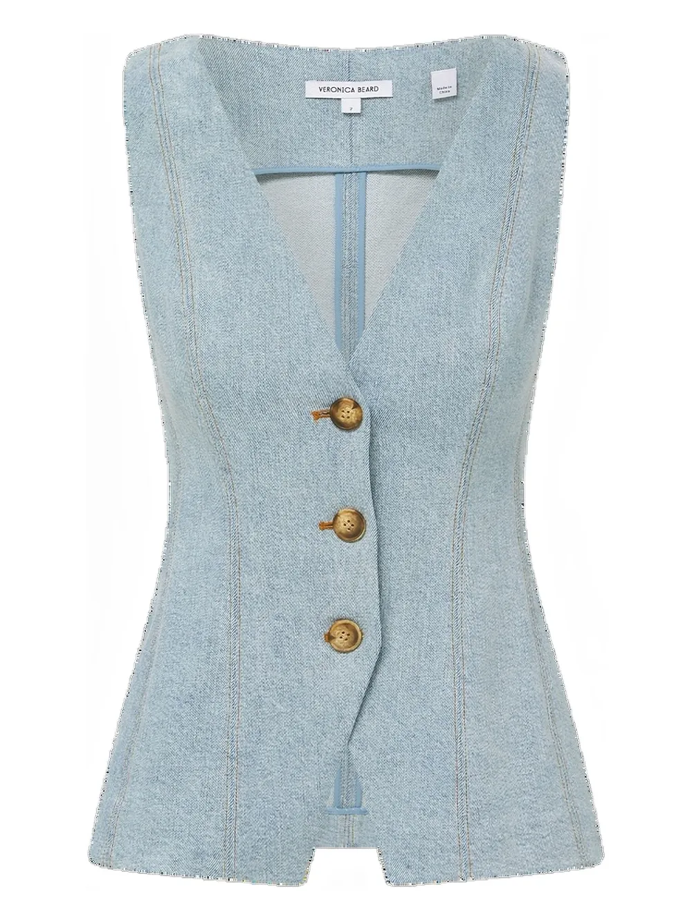 Veronica Beard Avalia button-fastening denim waistcoat | Blue | Image 1