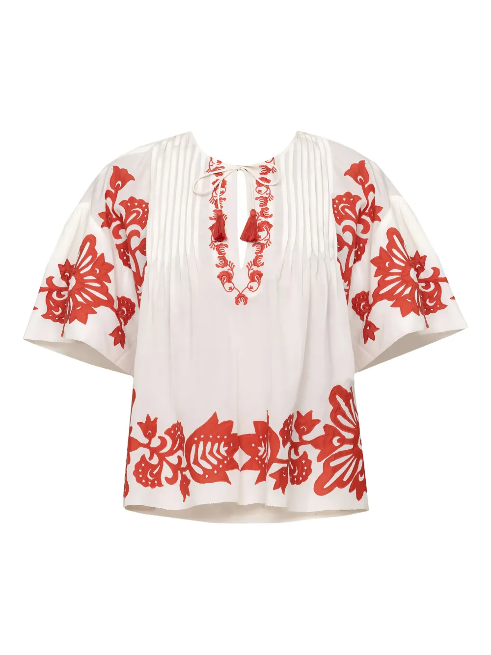 Sea Liliana Pleated Embroidered Blouse In Neutral