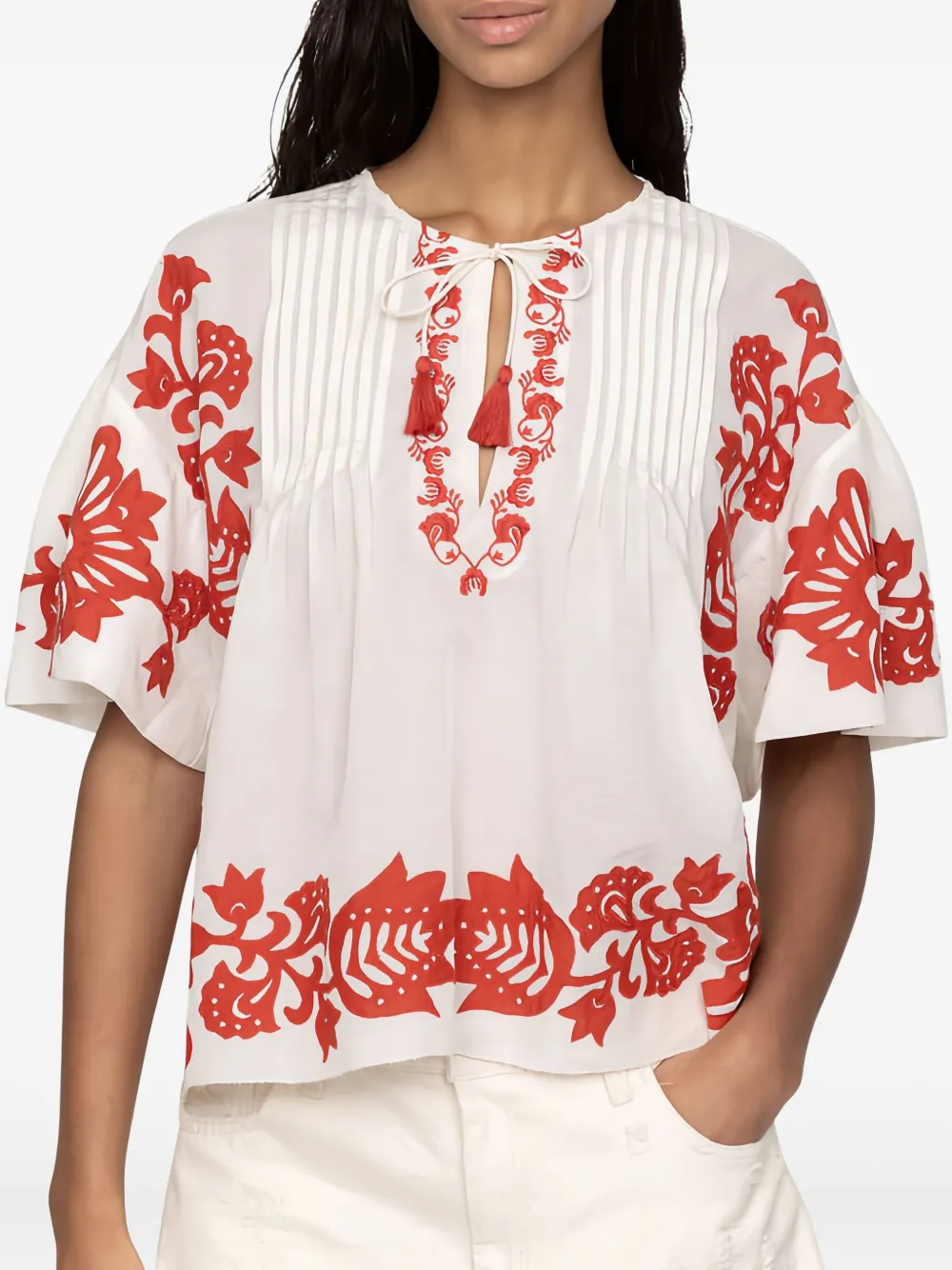Sea Liliana geplooide blouse met borduurwerk - Wit