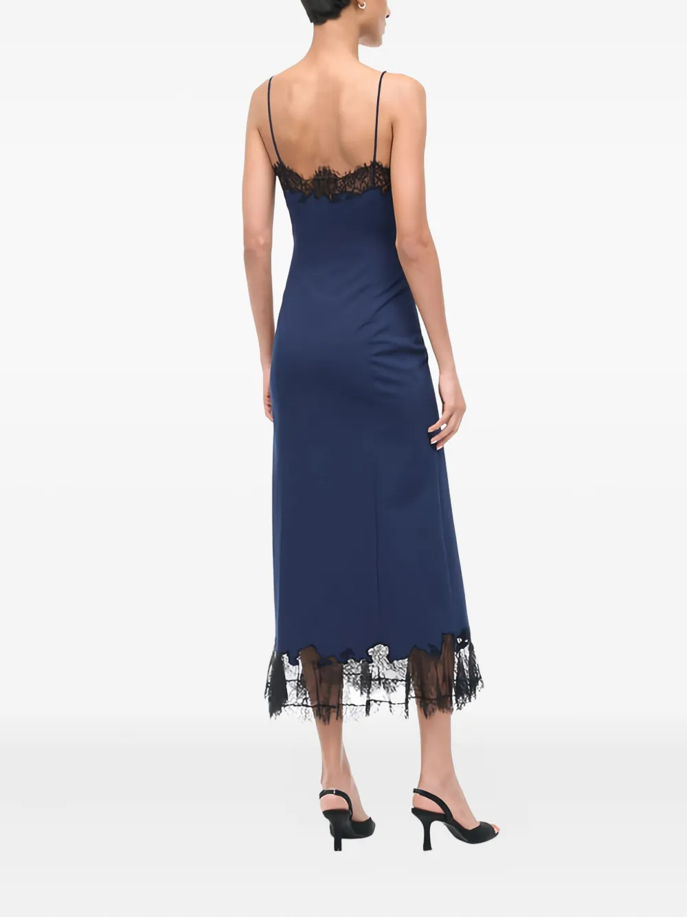 STAUD Nadia midi-jurk met afwerking van kant - Blauw
