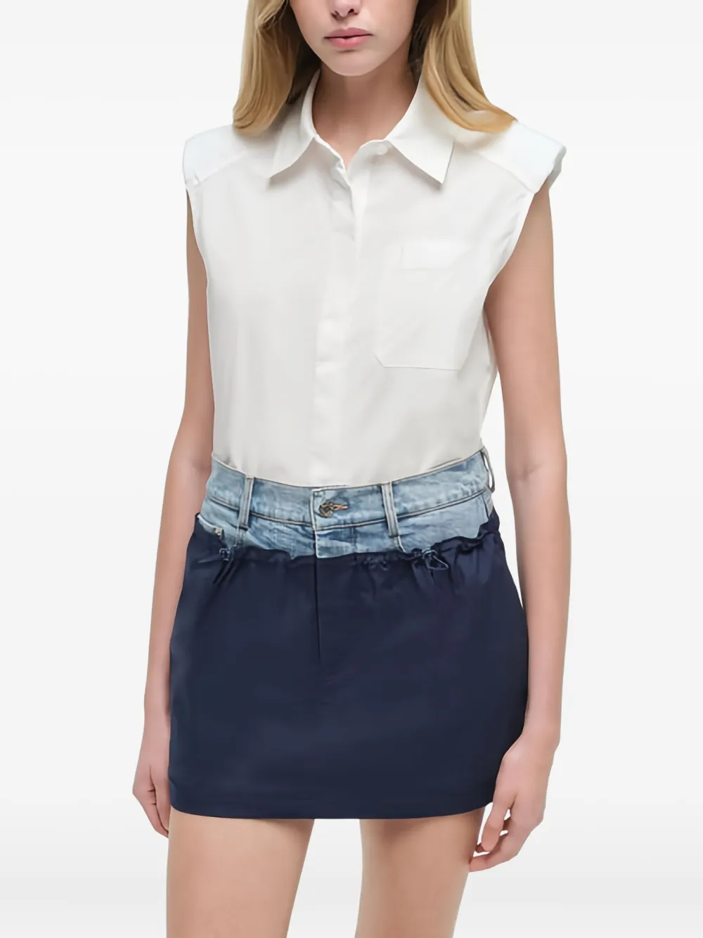 Simkhai Hampton Denim-panelled Mini Skirt In Blue