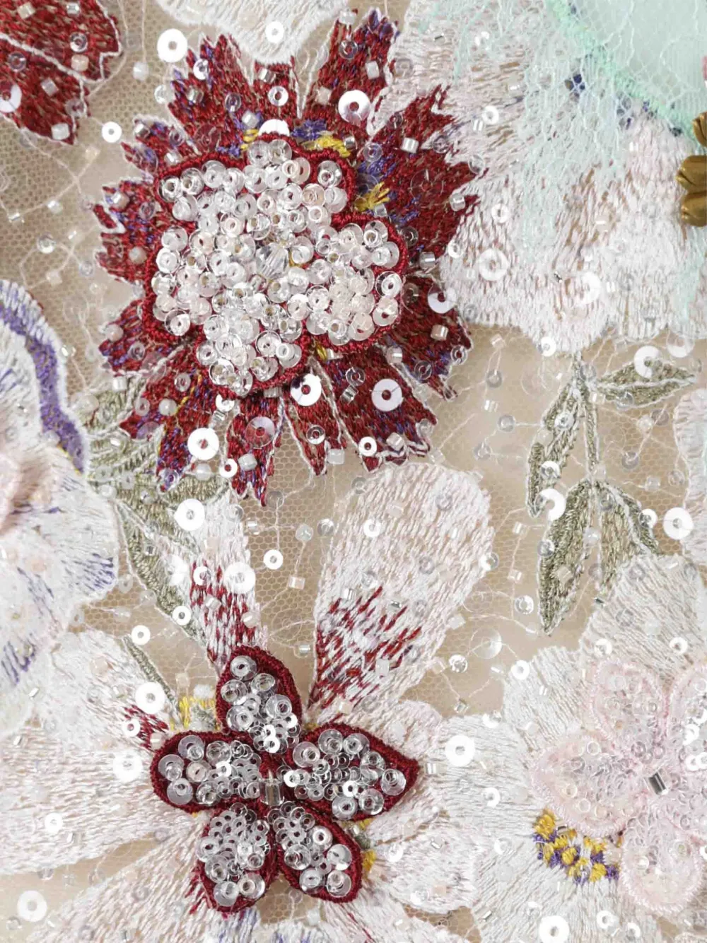 Costarellos Top met pailletten en geborduurd kant Beige