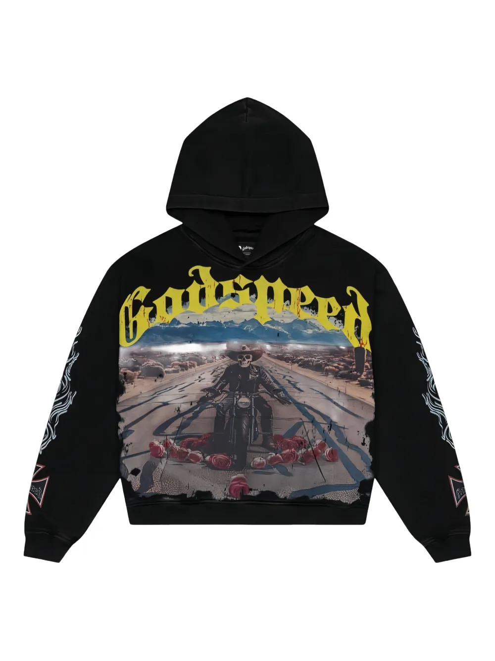 GODSPEED Long Lonely Road graphic print hoodie | Black | Image 1