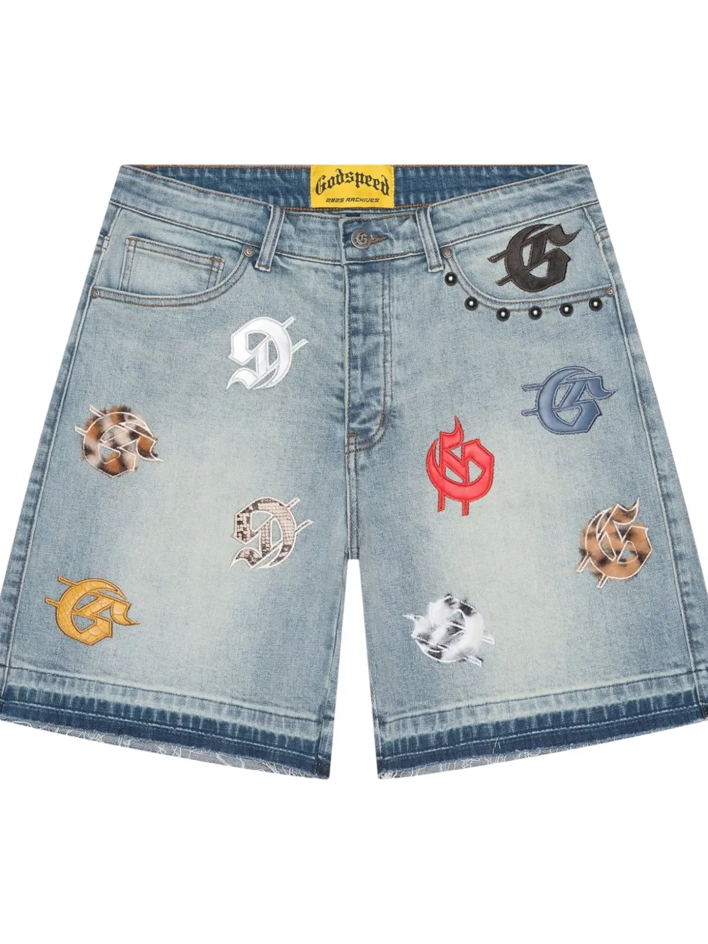 GODSPEED Infinity embellished denim shorts - Blauw