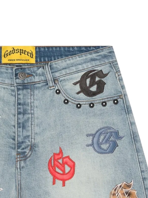 GODSPEED Infinity Embellished Denim Shorts | Blue | FARFETCH