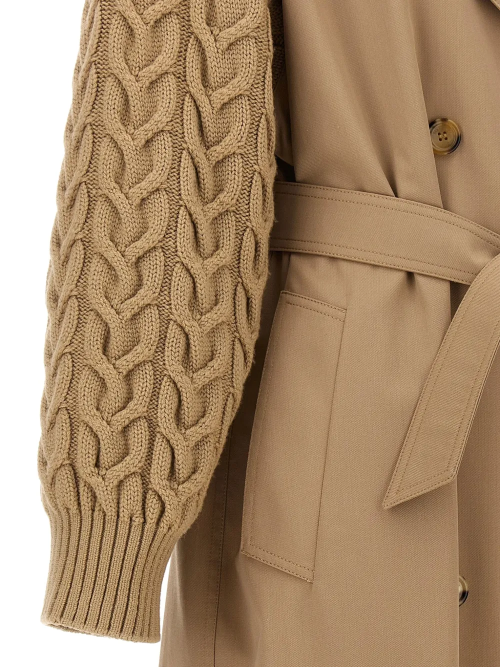 Max Mara cable-knit double-breasted trench coat Beige