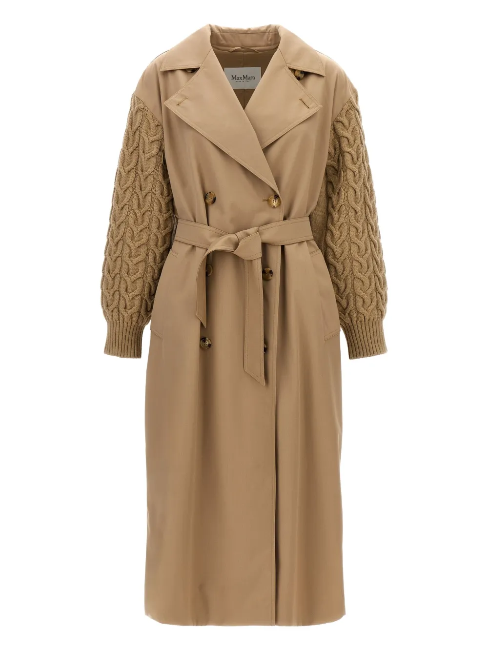 Max Mara cable-knit double-breasted trench coat Beige
