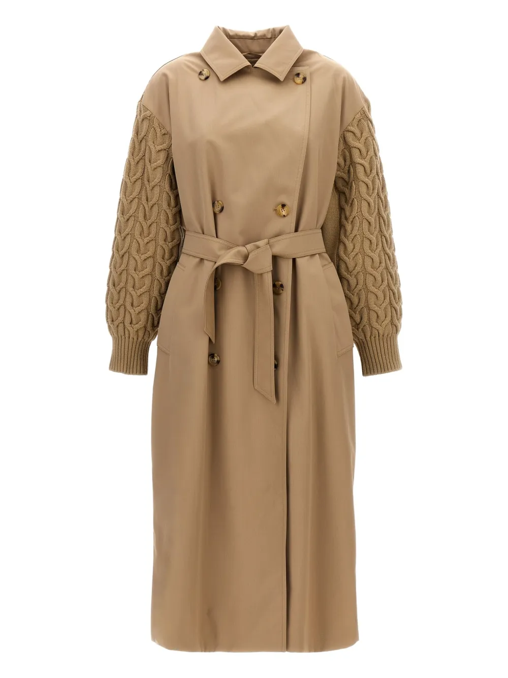 Max Mara cable-knit double-breasted trench coat Beige