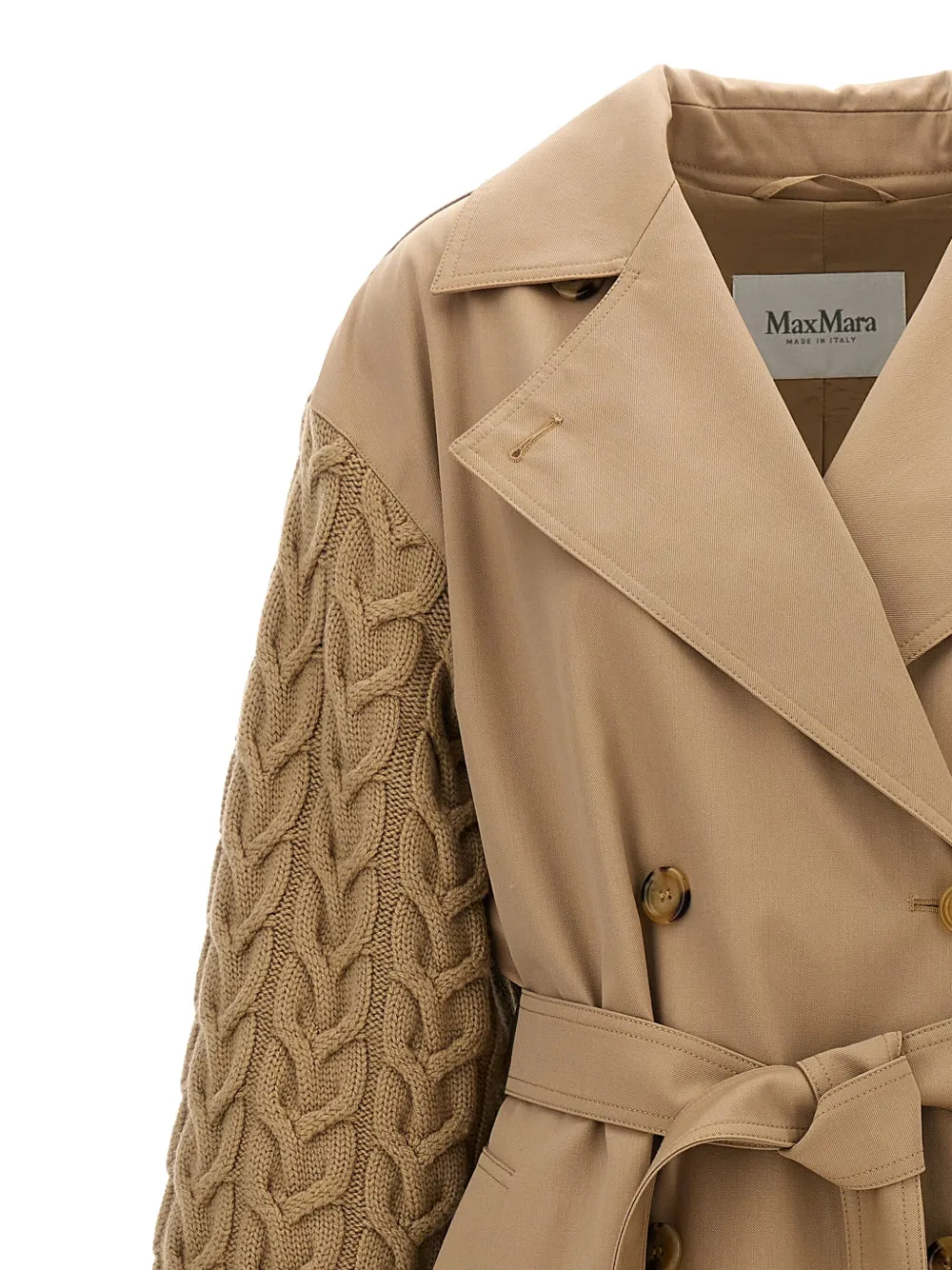 Max Mara cable-knit double-breasted trench coat Beige