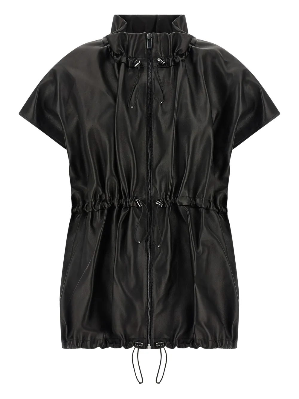 ruffled high-neck leather jacket