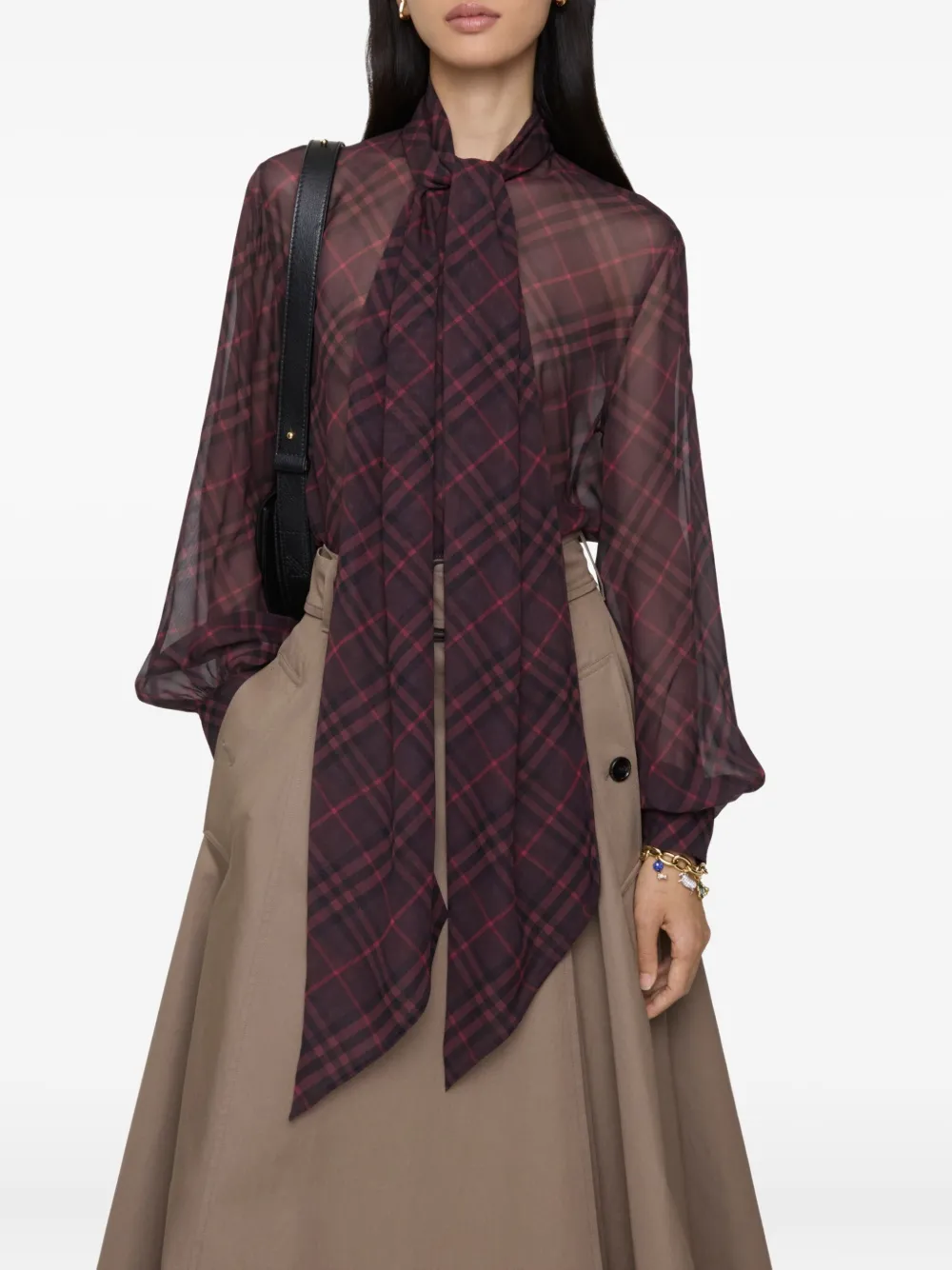 Burberry Check-pattern Blouse In Burgundy