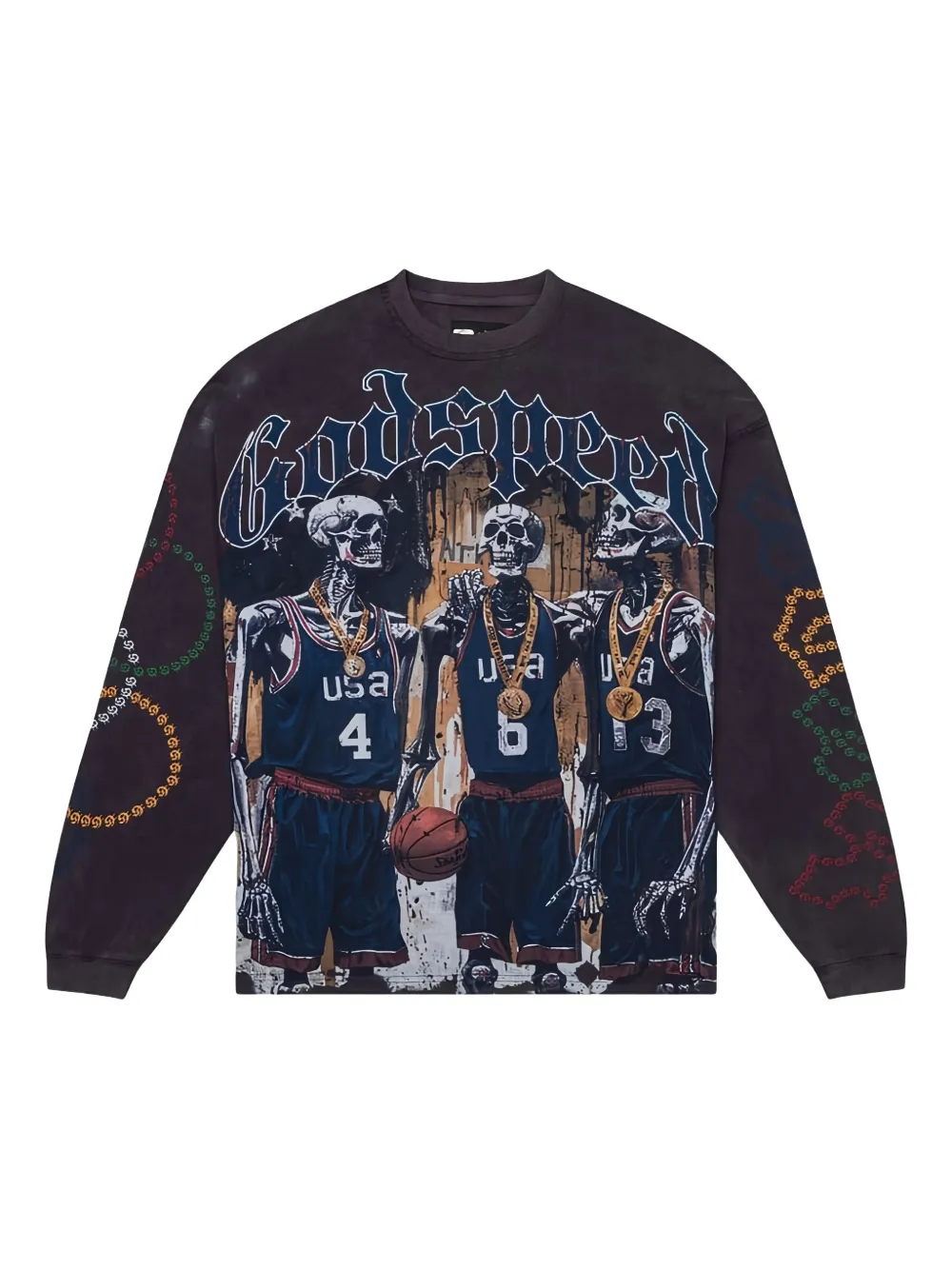 GODSPEED Dream Team Pullover mit Skelett-Print - Grau