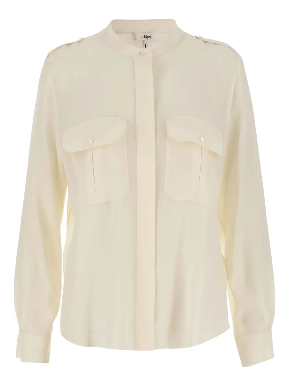 Chloé Zijden blouse met ronde opstaande kraag Beige