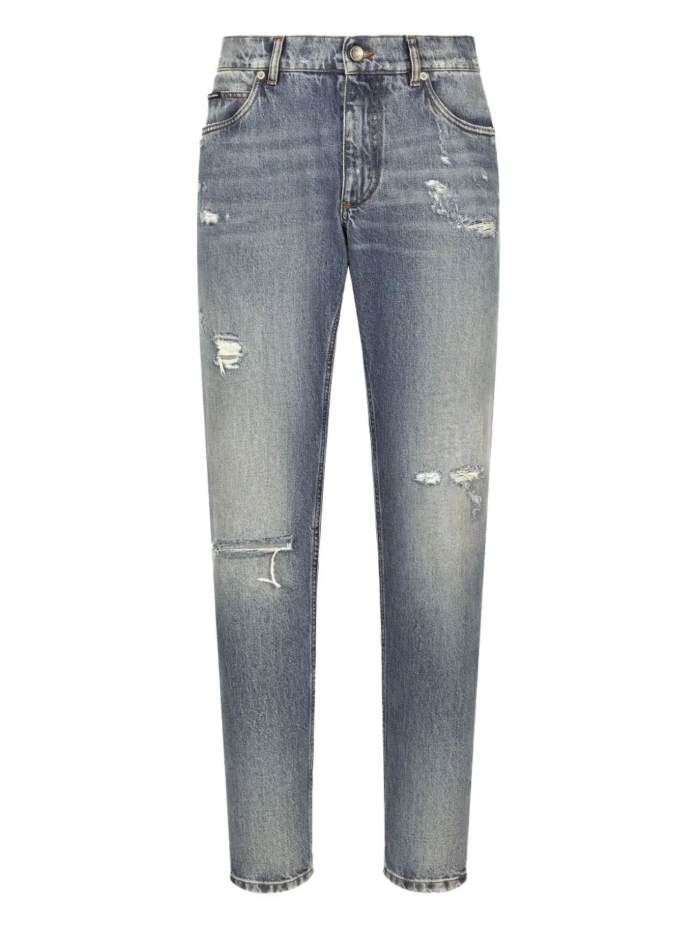 Dolce & Gabbana distressed logo-plaque jeans Blauw