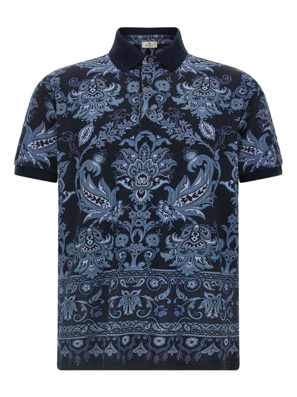ETRO Press paisley geometric print polo shirt Blauw