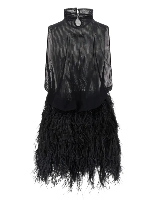 Attico Feather-embellished Mini Dress - Black