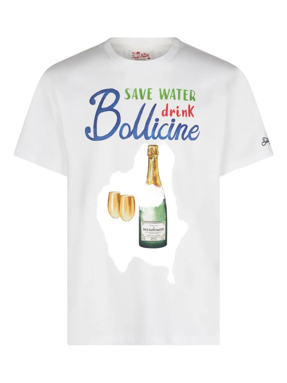 Mc2 Saint Barth Champagne-print Cotton T-shirt In White