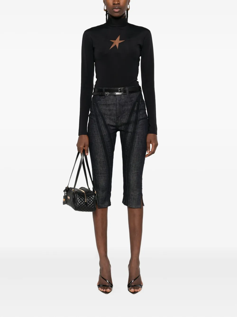 Mugler high-neck long-sleeve T-shirt Zwart