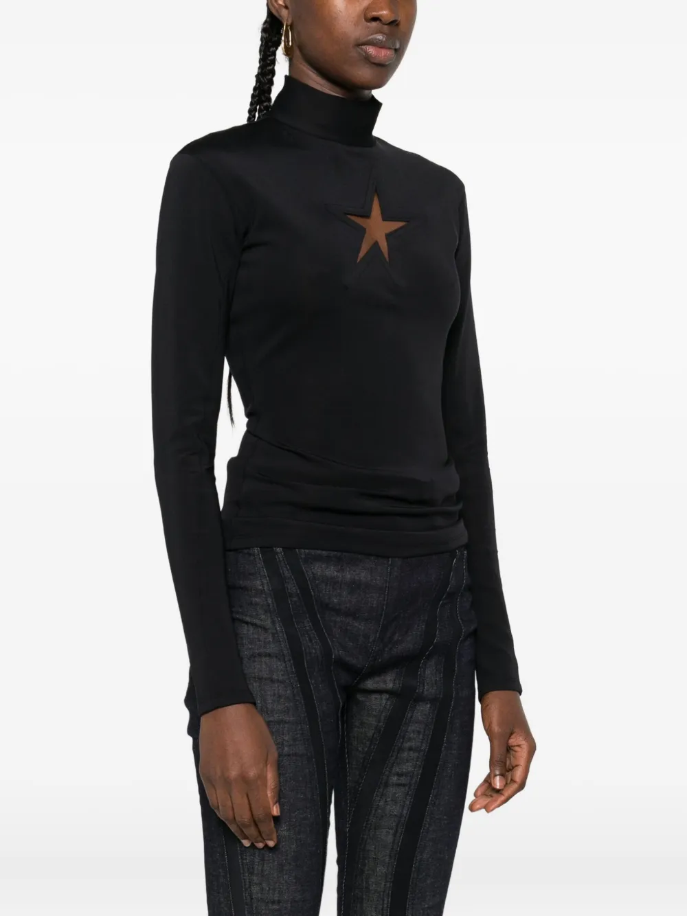 Mugler high-neck long-sleeve T-shirt Zwart