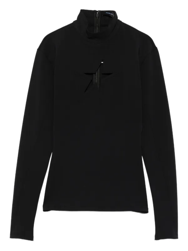 Mugler High-neck Long-sleeve T-shirt in Black