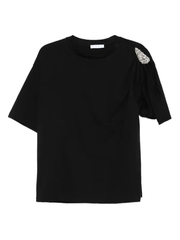 Area Embellished Puff-sleeve Top in Black