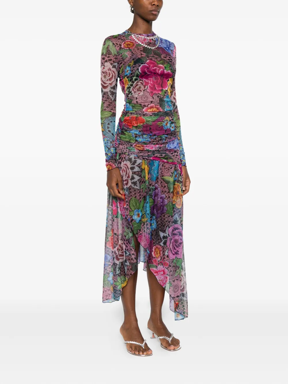 AREA Midi-jurk met bloemenprint Roze