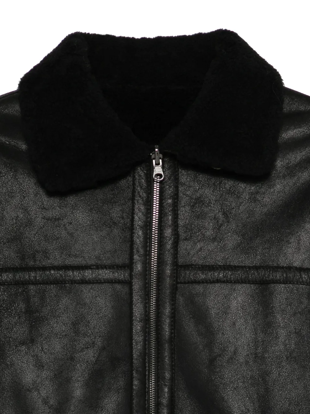 Salvatore Santoro Leren jack met lammy kraag Zwart