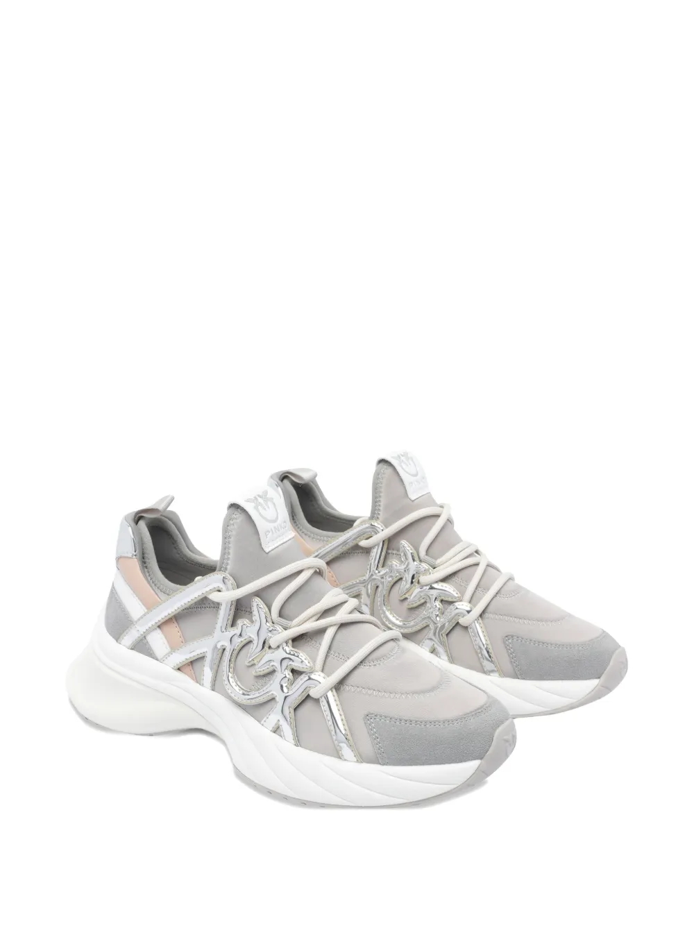 Pinko Ariel Metallic-panel Lace-up Sneakers In Gray