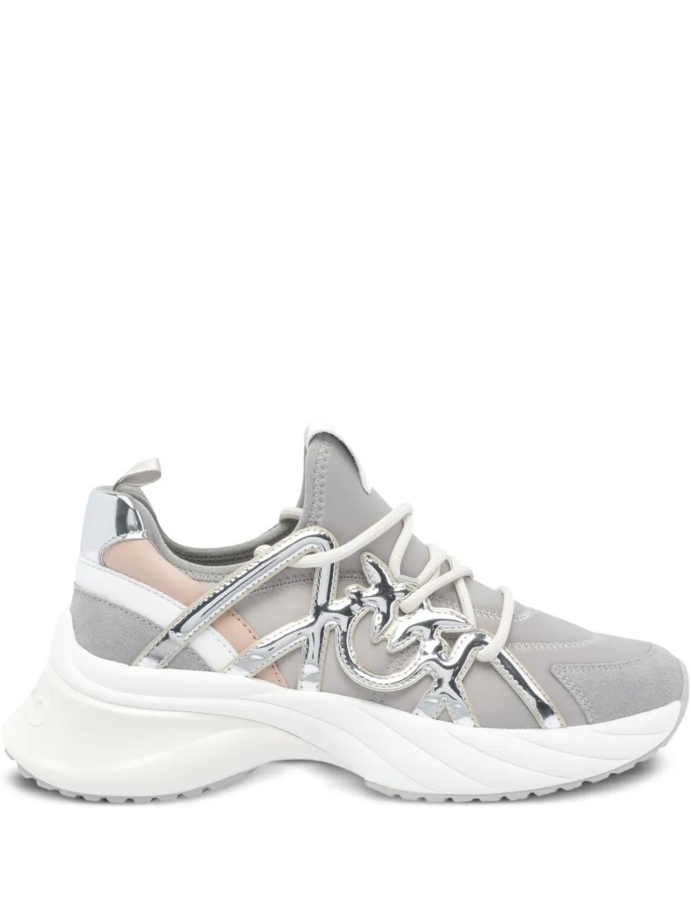 PINKO Ariel metallic-panel lace-up sneakers Grey