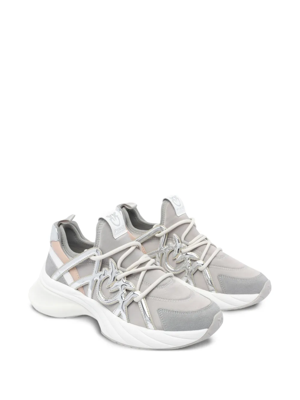 PINKO Ariel metallic-panel lace-up sneakers Grey