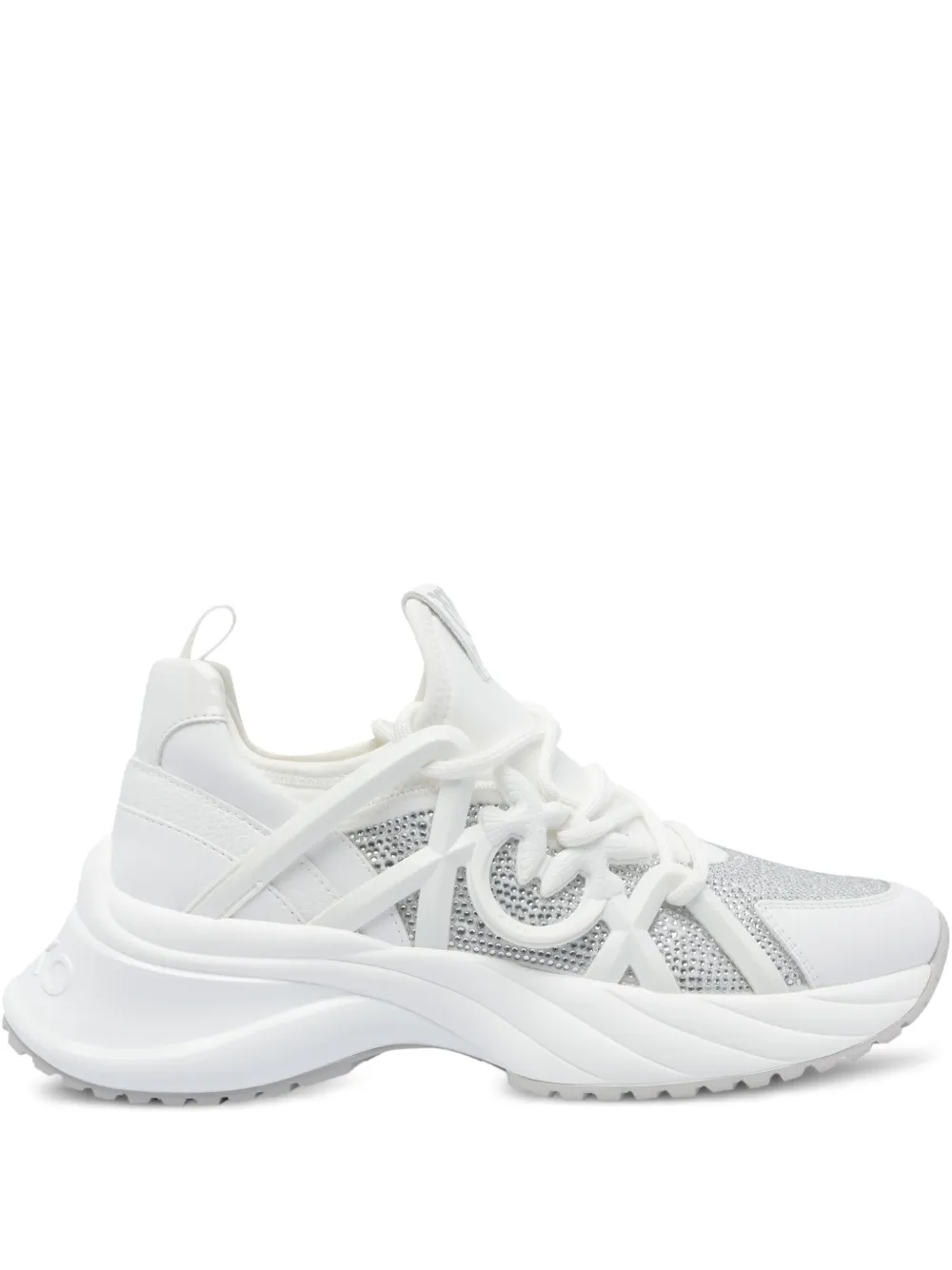 PINKO Ariel crystal-embellished lace-up sneakers White