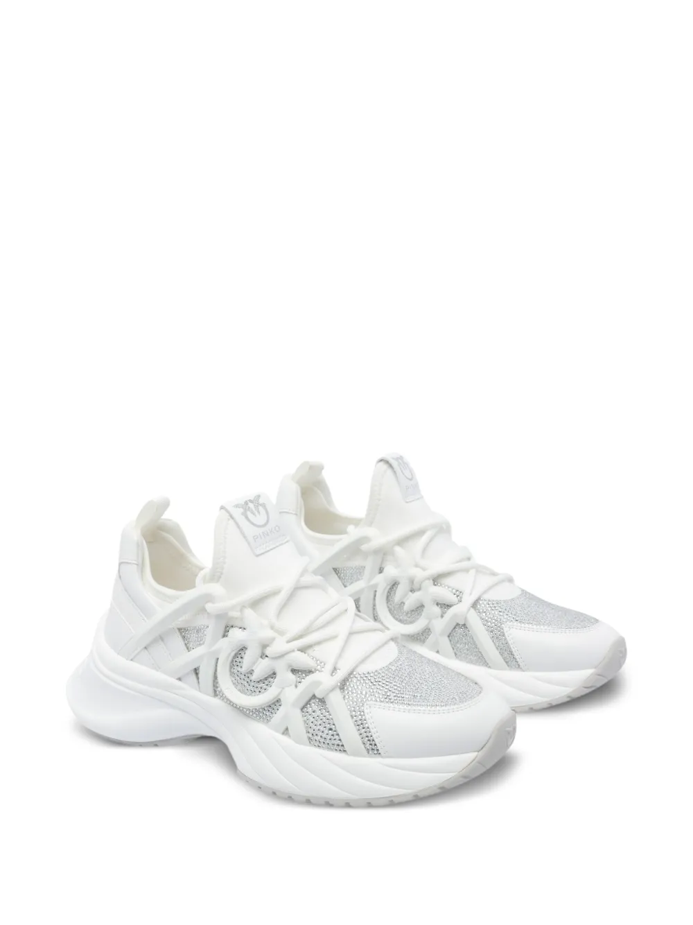 PINKO Ariel crystal-embellished lace-up sneakers White