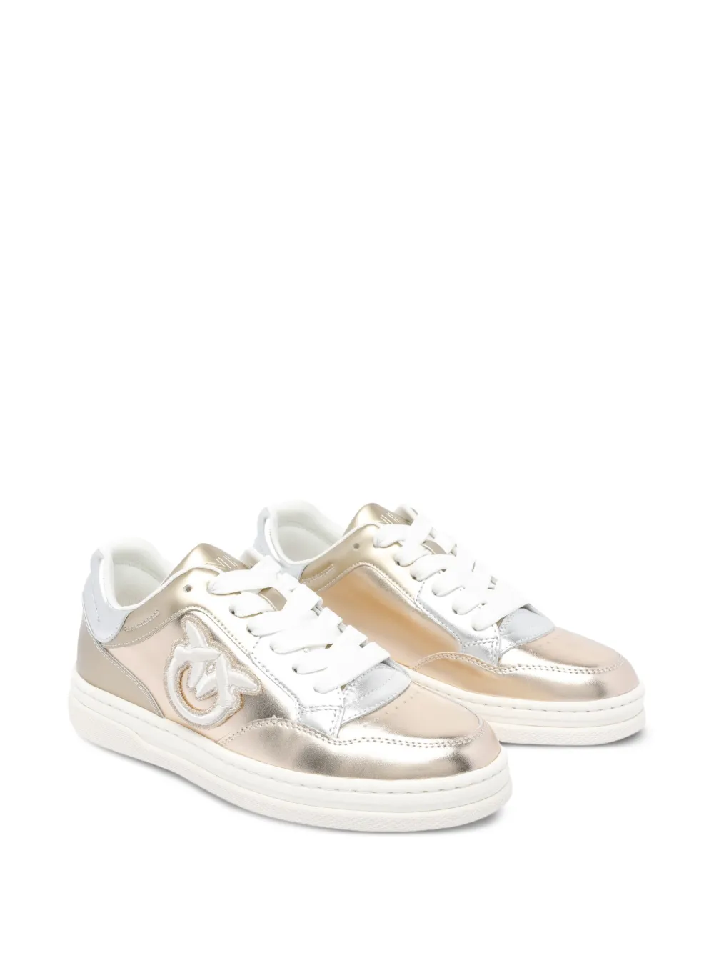 PINKO metallic logo-detail sneakers - Beige