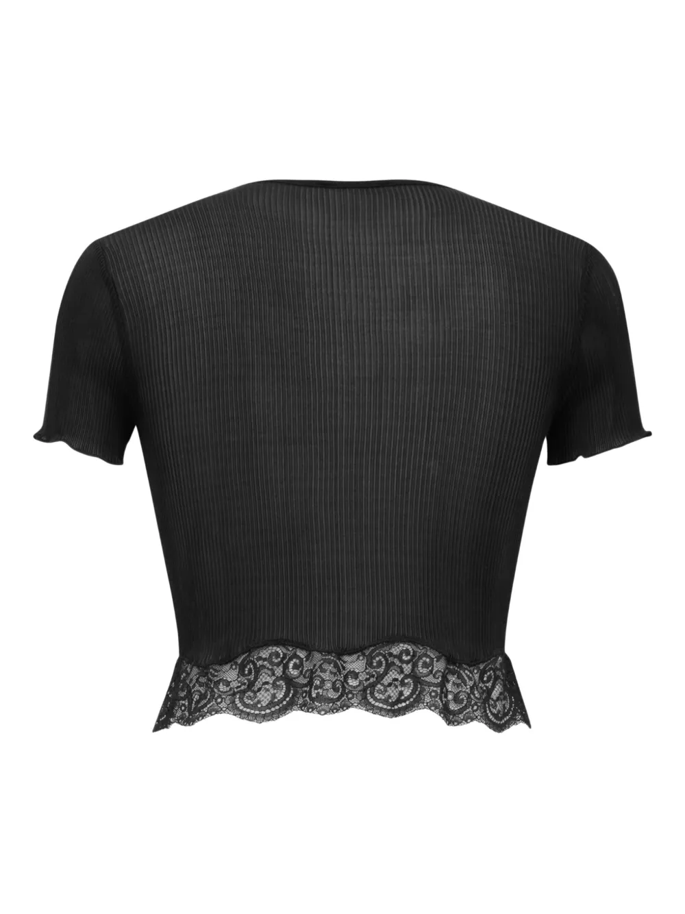 Saint Laurent ribbed lace-hem top - Zwart