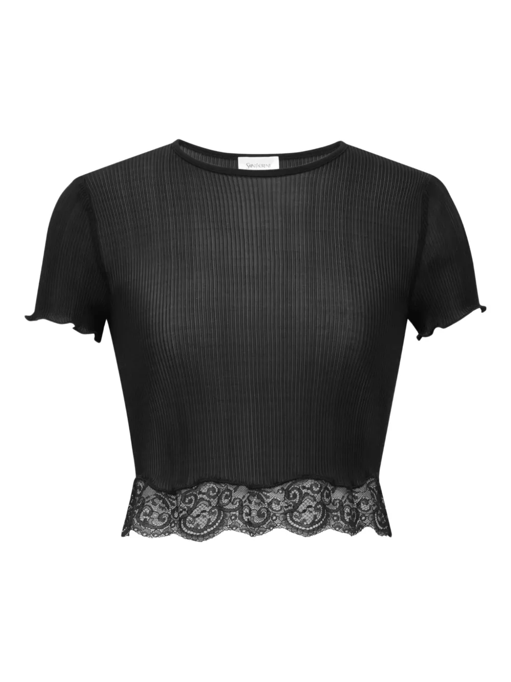 Saint Laurent ribbed lace-hem top Zwart