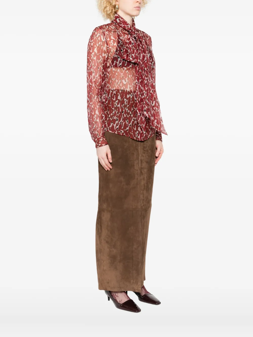 Saint Laurent Abstract-pattern Blouse In Red
