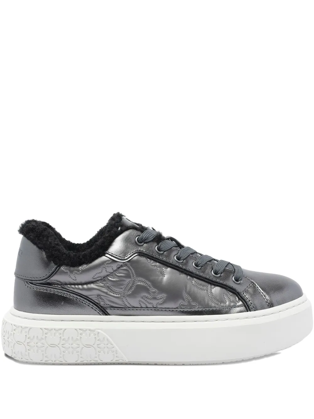 PINKO metallic fur-lined sneakers Grey