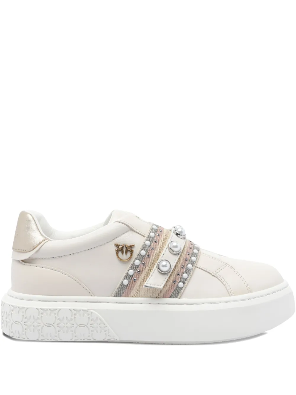 PINKO pearl-embellished platform sneakers White