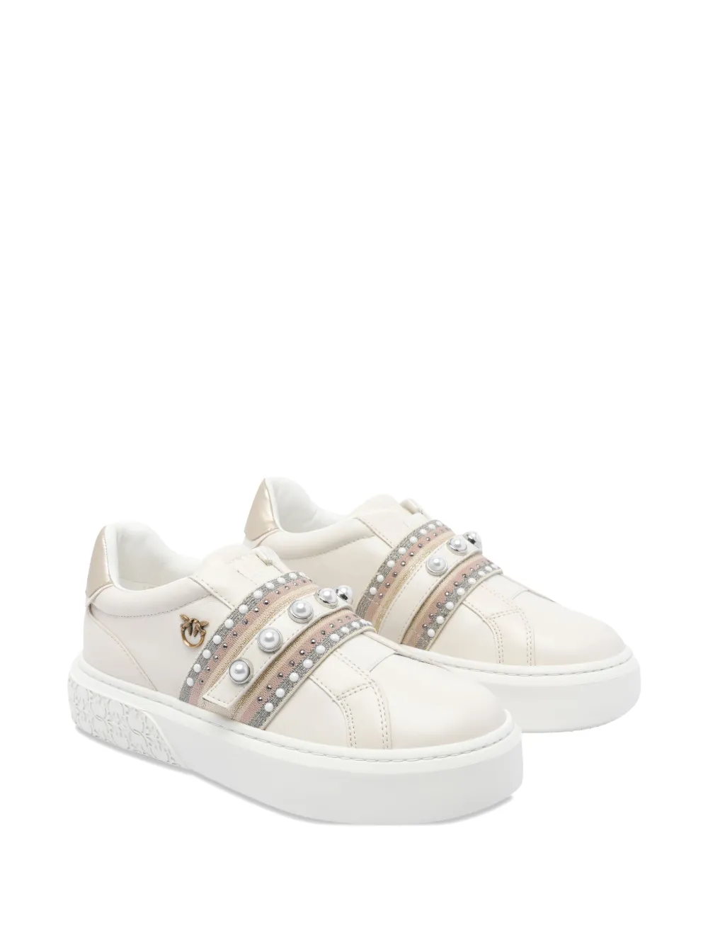 PINKO pearl-embellished platform sneakers White