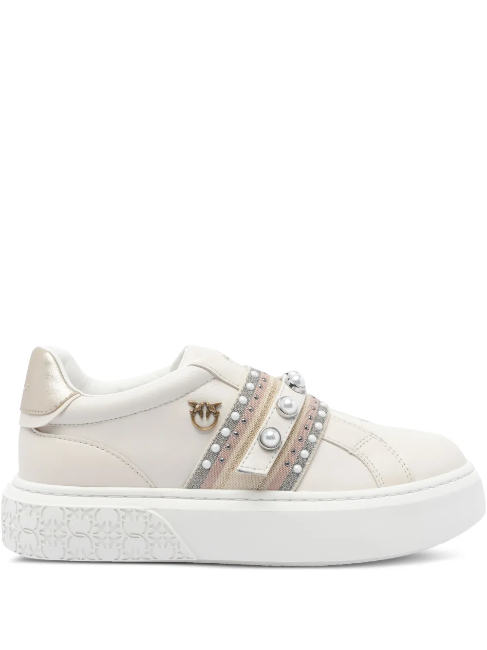 PINKO pearl-embellished platform sneakers White