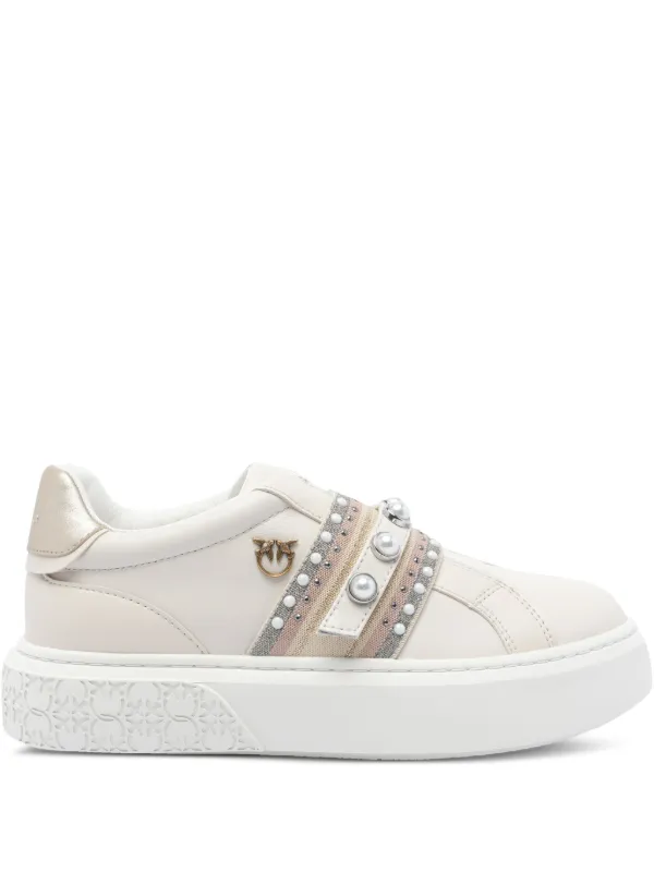 PINKO pearl-embellished Platform Sneakers White FARFETCH IN