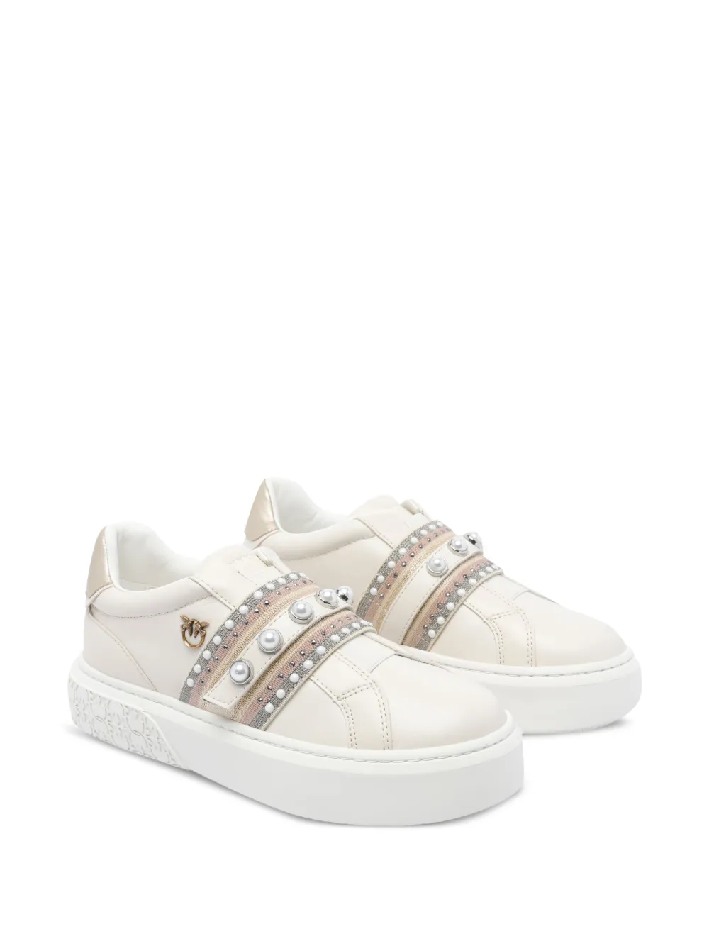 PINKO pearl-embellished platform sneakers White