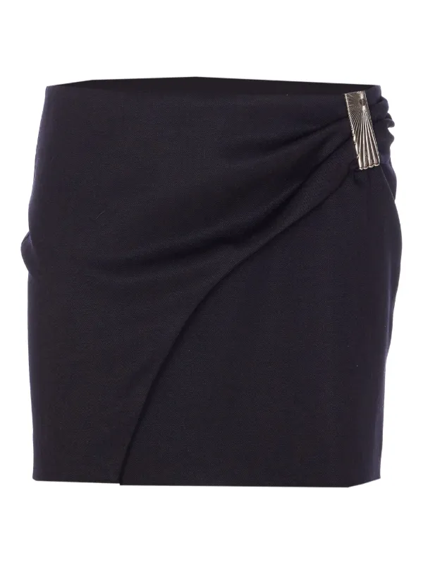 The Attico Draped Plaque-embellished Skirt in Blue