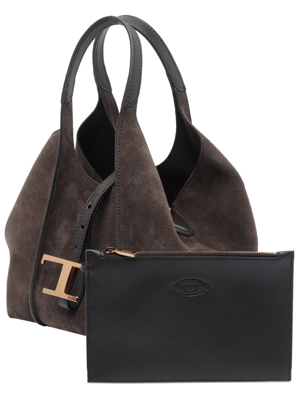 Tod's Timeless suede-leather T-buckle shoulder bag Bruin