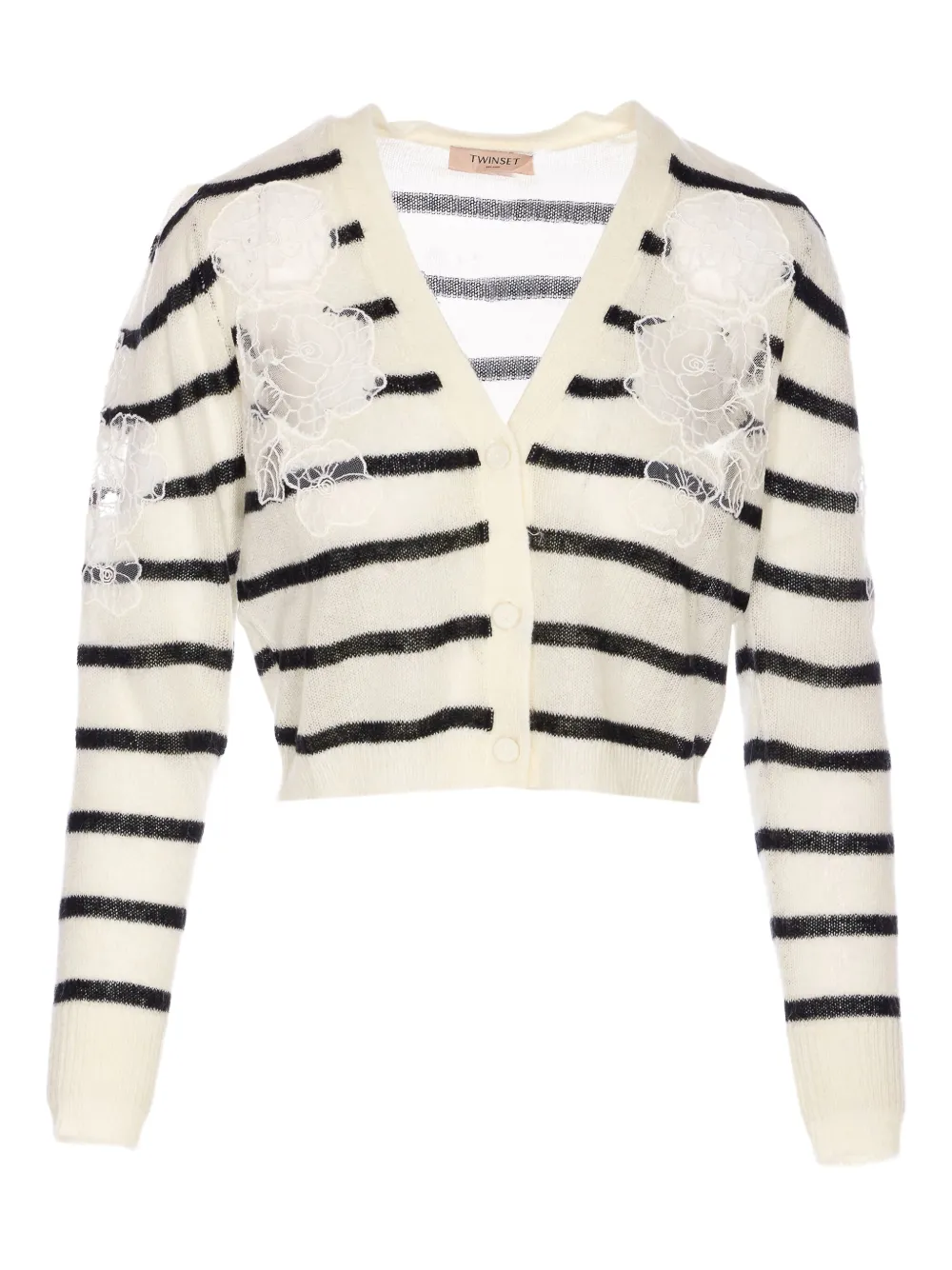 TWINSET striped lace-detail cardigan Wit