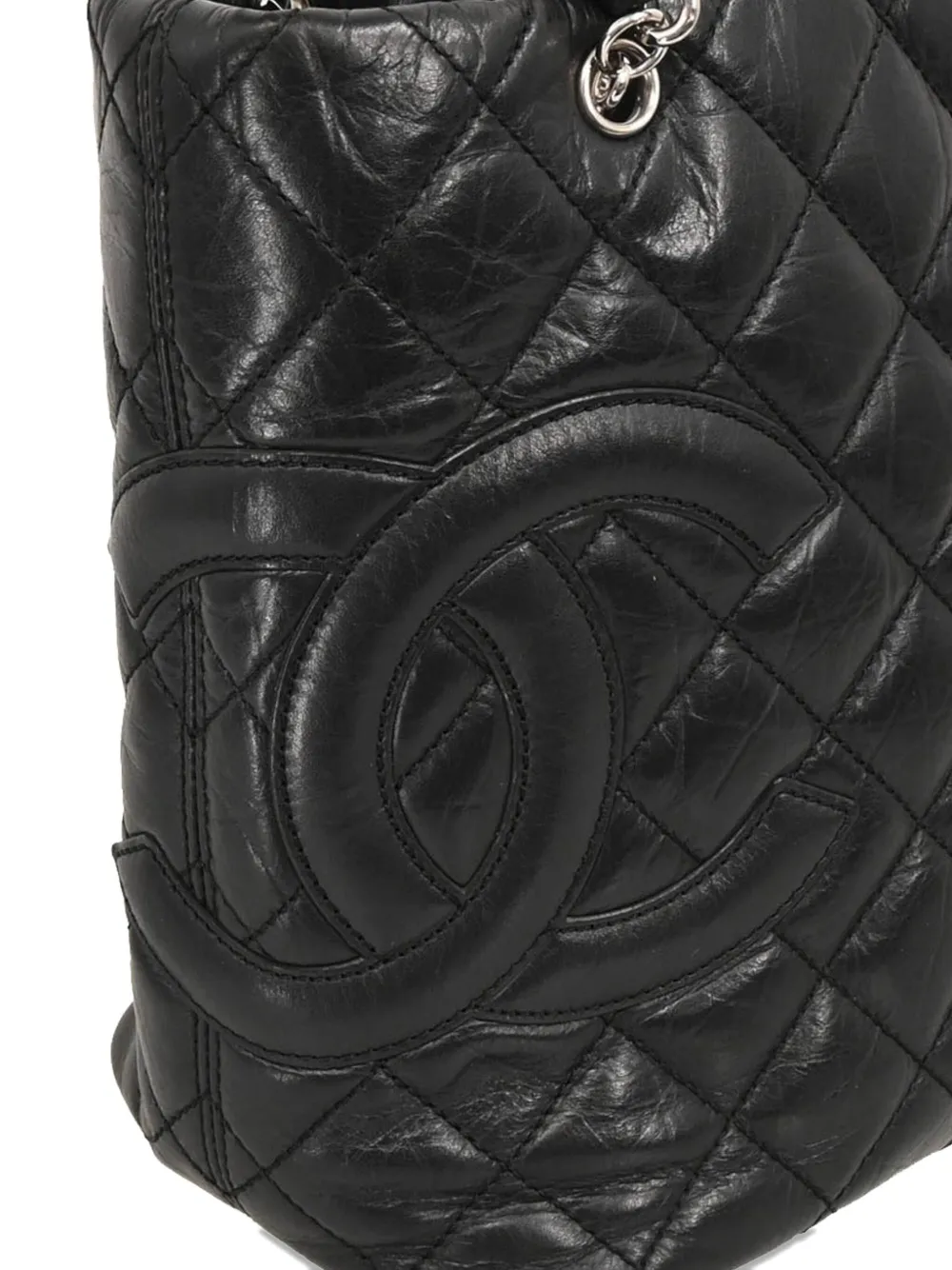 Pre-owned Chanel 2007 Cambon Ligne Quilted Chain Tote Bag In Black