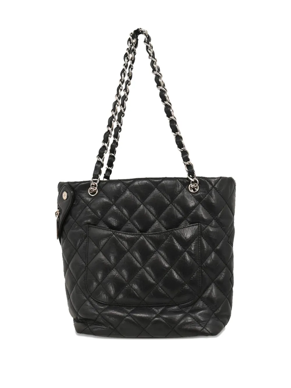 Pre-owned Chanel 2007 Cambon Ligne Quilted Chain Tote Bag In Black