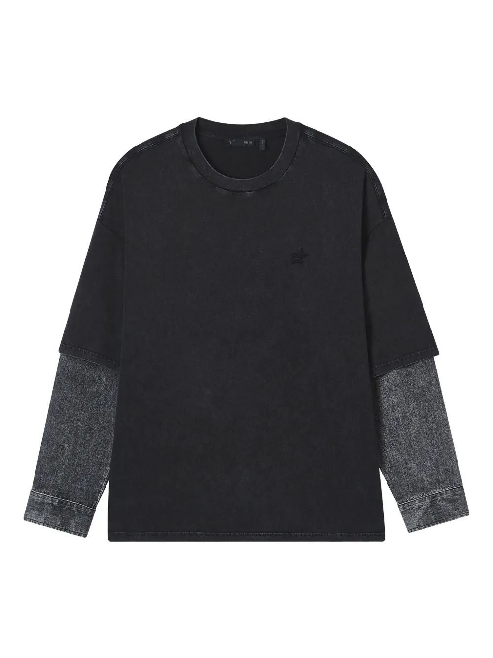 FIVE CM layered denim-sleeve T-shirt | Black | Image 1