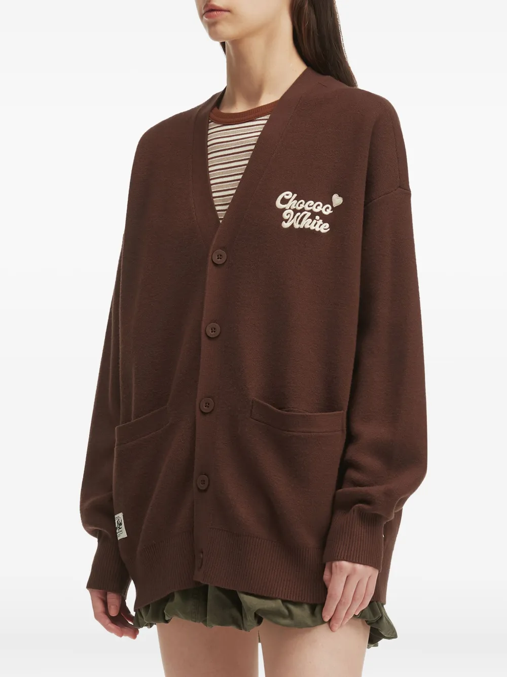 Chocoolate Embroidered-bear Cardigan In Brown