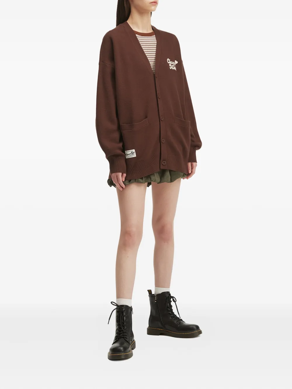 Chocoolate Embroidered-bear Cardigan In Brown